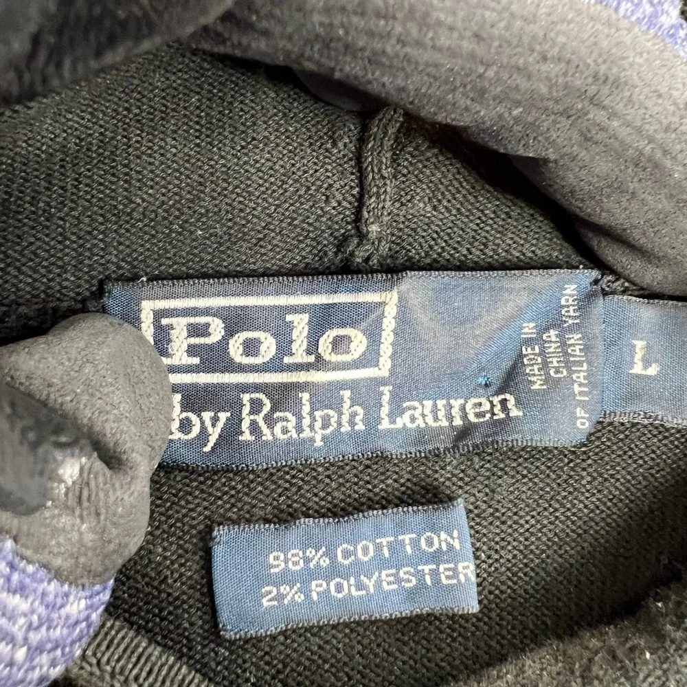 Vintage Polo Ralph Lauren RL2 Graphic Hoodie L Black Streetwear Pullover Mens
